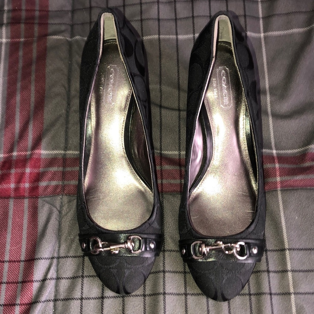 Coach black logo with silver detail wedged heels size 7